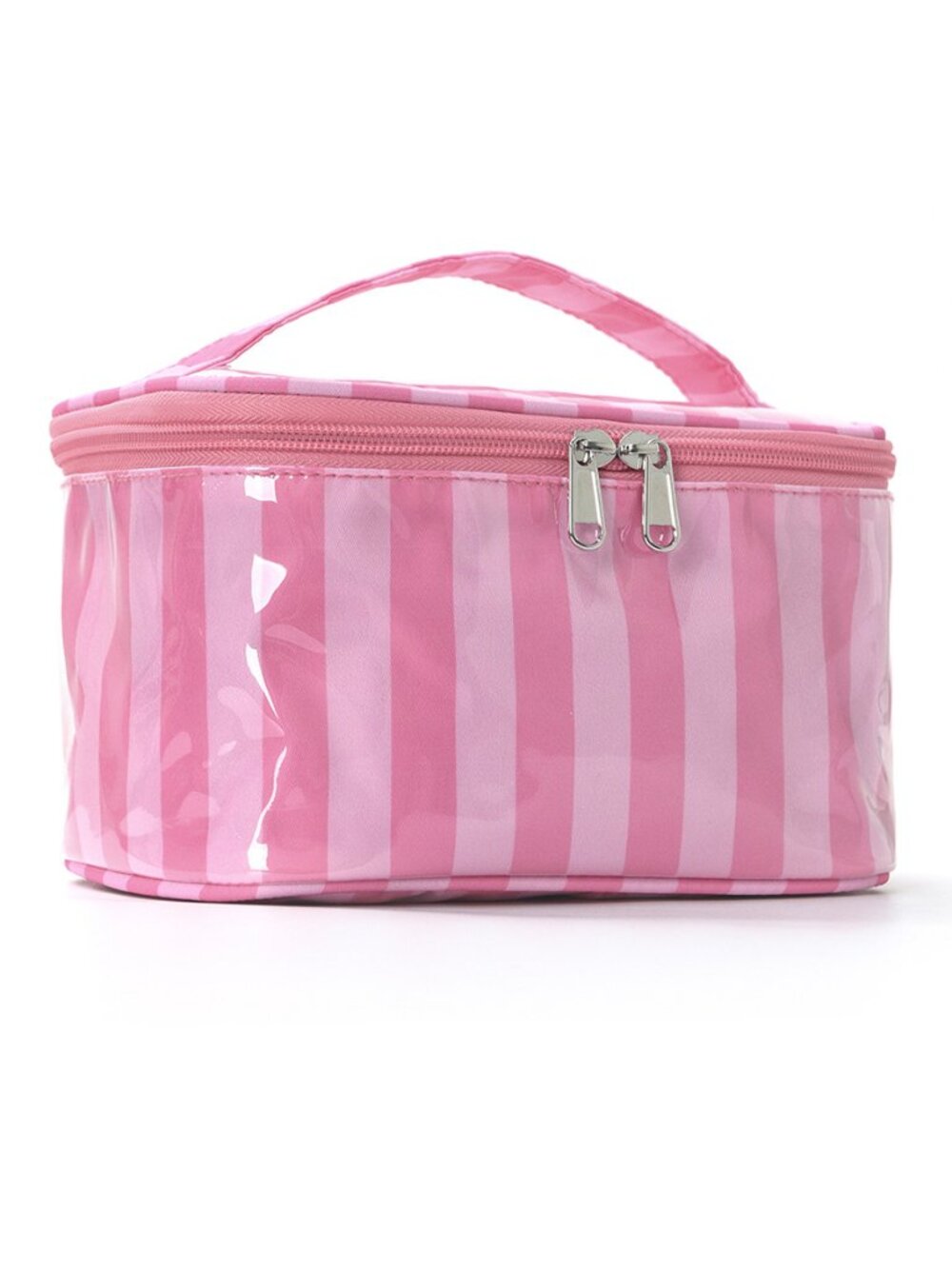 Stripe Cosmetic Bag, PVC Waterproof Toiletry Bag, Travel Makeup Organizer, Pink